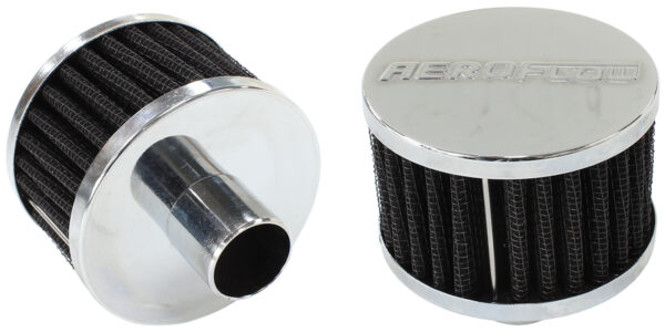 AEROFLOW 1" PUSH IN BREATHER FILTER 3" O.D,2" H,CHROME TOP