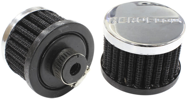 AEROFLOW 3/8" UNIV CLAMP ON FILTER 2" O.D,1-1/2" H,CHROME TOP
