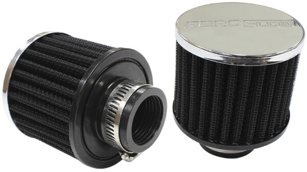 AEROFLOW 1-1/4" UNIV CLAMP ON FILTER 3" O.D,2-1/2" H,CHROME TOP