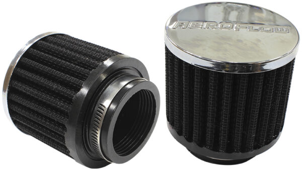 AEROFLOW 1-3/4" UNIV CLAMP ON FILTER 3" O.D,2-1/2" H,CHROME TOP