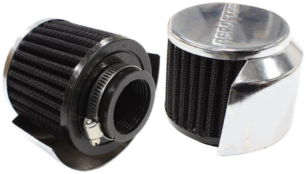 AEROFLOW 1-3/8" BREATHER FILTER WTH SHIELD 3"O.D 2-1/2H CHROME TOP