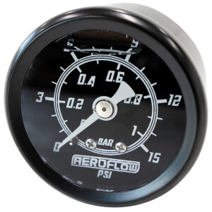 Aeroflow 1-1/2" 0-15 Liquid Press Gaugeblack Face White Pointer