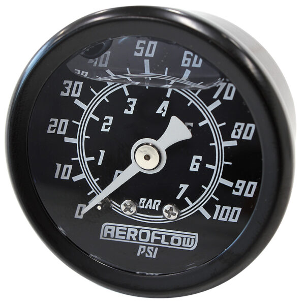 Aeroflow 1-1/2" 0-100 Psi Liq Fil Gaugeblack Face White Pointer