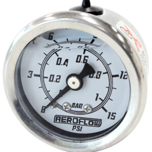 Aeroflow 1-1/2" 0-15 Psi Liq Fill Gaugewhite Face Black Pointer