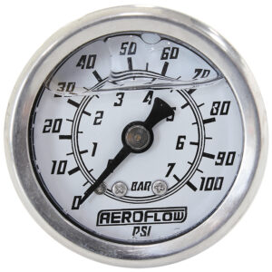 Aeroflow 1-1/2" 0-100 Psi Liq Fil Gaugewhite Face Black Pointer