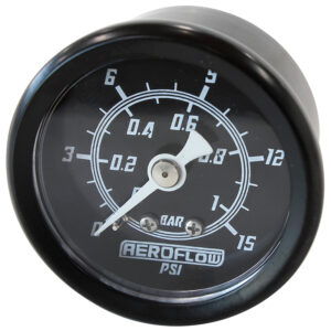 Aeroflow 1-1/2" 0-15 Psi Press Gauge Black Face White Pointer