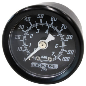 Aeroflow 1-1/2" 0-100 Psi Press Gauge Black Face White Pointer