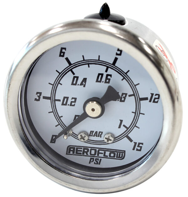 Aeroflow 1-1/2" 0-15 Psi Pressure Gaugewhite Face Black Pointer