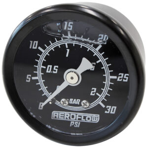 Aeroflow 1-1/2" 0-30 Psi Liq Fill Gaugeblack Face White Pointer