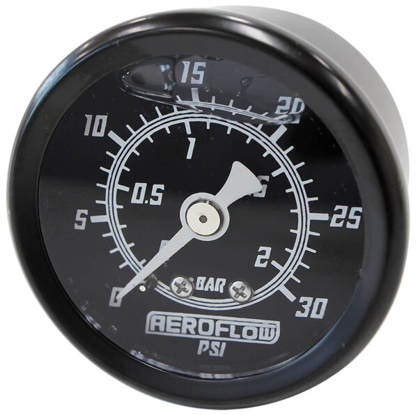 Aeroflow 1-1/2" 0-30 Psi Liq Fill Gaugeblack Face White Pointer
