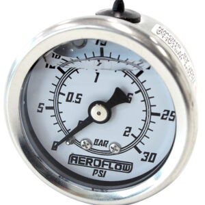 Aeroflow 1-1/2" 0-30 Psi Liq Fill Gaugewhite Face Black Pointer