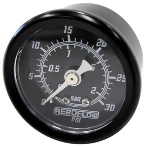 Aeroflow 1-1/2" 0-30 Psi Press Gauge Black Face White Pointer