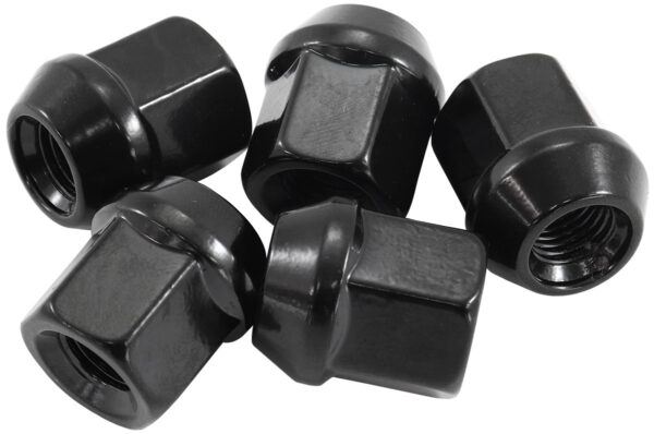 AEROFLOW M12 X 1.25mm ACORN SHORT OPEN WHEEL NUTS BLACK (5 PACK)