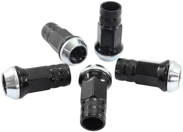 AEROFLOW M12 X 1.50mm ACORN LONG OPEN WHEEL NUTS BLACK (5 PACK)
