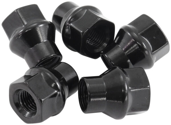 AEROFLOW M12 X 1.50mm CONICAL ET OPEN WHEEL NUTS BLACK (5 PACK)