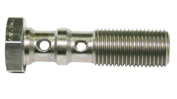 AEROFLOW DOUBLE BANJO BOLT 7/16-24 STAINLESS 38.5MM LONG