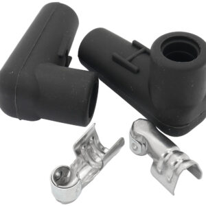 AEROFLOW LOW PROFILE 90 DEG SPARK PLUG 2 BOOTS & 2 TERMINALS BLACK