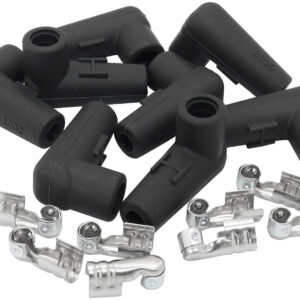 AEROFLOW LOW PROFILE 90 DEG SPARK PLUG 8 BOOTS & 8 TERMINALS BLACK