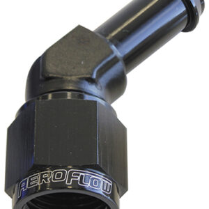 Aeroflow Female -8AN 45Deg To 1/2" Barbblack Swivel Nut