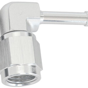 AEROFLOW FEMALE -4AN 90 DEG TO 3/16" BARB SILVER WITH TUBE NUT