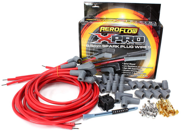 AEROFLOW UNIV LEAD SET RED 90deg V8 90deg PLUG STD & HEI RED
