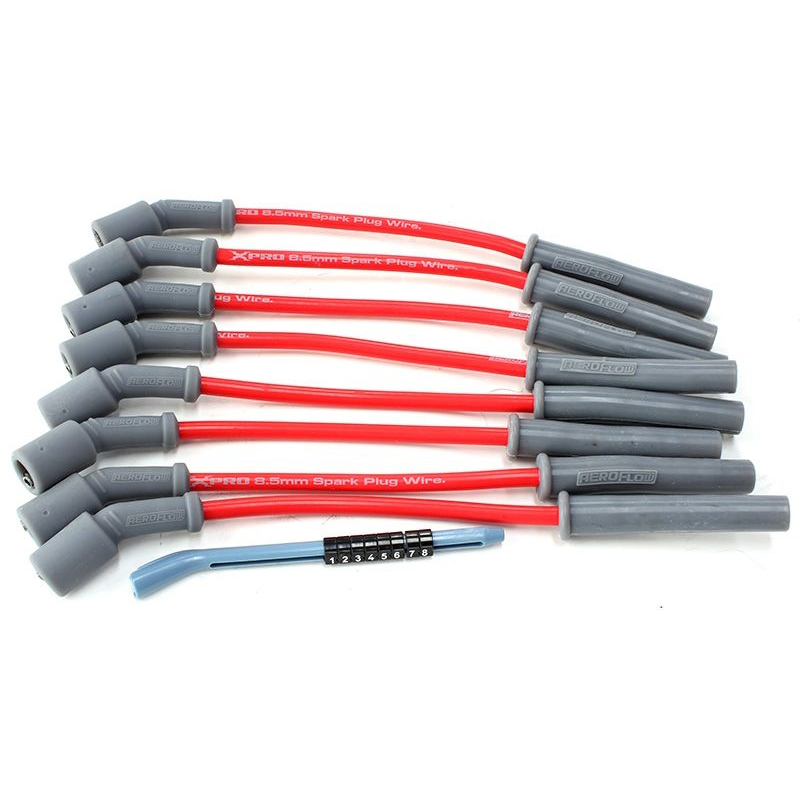 AEROFLOW X PRO 8.5 m m Ignition Lead Spark Plug Wire Set, for General Motors L S 2 & L S 3 engines. Red
