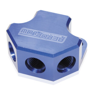 AEROFLOW Y BLOCK 4 PORT DISTRIBUTION BLUE 3X -8ORB 1X -10ORB INLET