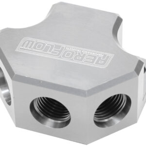 AEROFLOW Y BLOCK 4 PORT DISTRIBUTION SILVER 3X -8ORB 1X-10ORB INLET