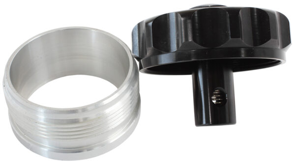 AEROFLOW 2" ALUM WELD BUNG AND CAP BLACK WITH ROLL OVER VALVE