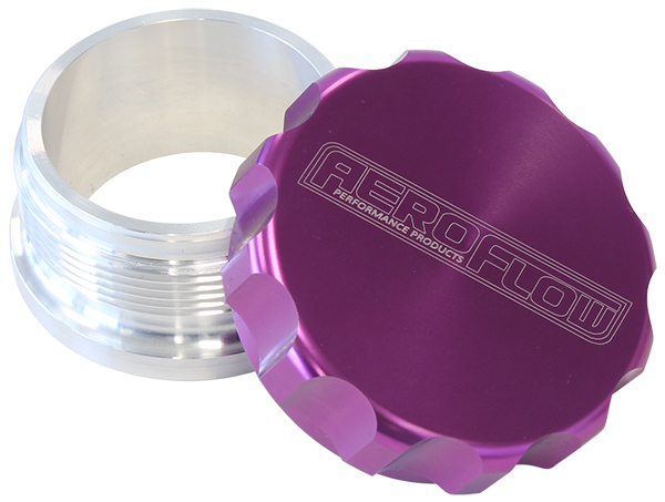 Aeroflow 2" Alum Weld Bung And Cap Raw Weld On / Purple Cap