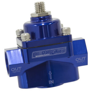 Aeroflow AF49-3001 Blue Billet 6061-T6 Aluminium 2-Port Fuel Pressure Regulator with -8 ORB Ports and Chrome Mounting Bracket