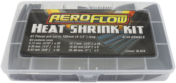 AEROFLOW BLACK HEAT SHRINK KIT 61 PIECES 2:1 RATIO 4-25mm