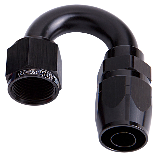 Aeroflow Alloy 180 Deg Hose End -16AN Black Cutter Style Full Swivel