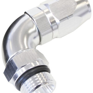 Aeroflow Male Hose End -10ORB To-10Hosefull Flow Billet 90 Deg Silver