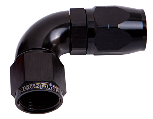 Aeroflow Alloy 90 Deg Hose End -10AN Black Cutter Style Full Swivel AF553-10BLK