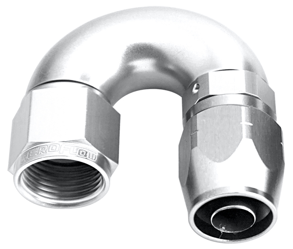 Aeroflow Alloy 180 Deg Hose End -6AN Silver Cutter Style Full Flow