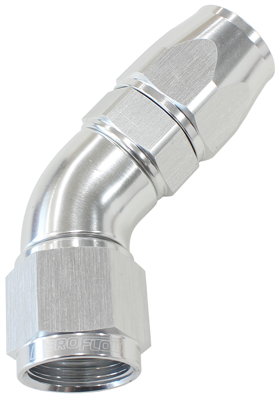 Aeroflow 45 Deg -4AN Full Flow Teflon Hose End Silver 1 Piece Fullfl