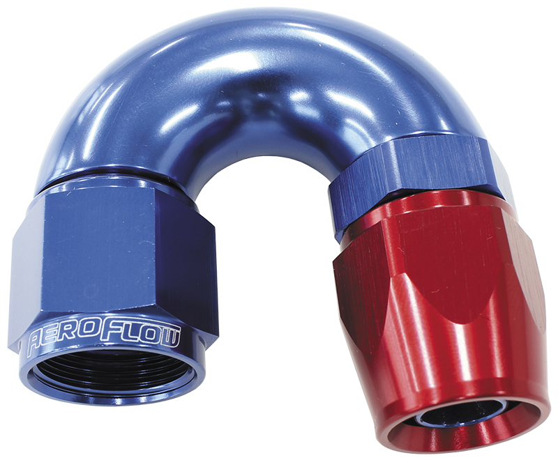 Aeroflow 180 Deg -4AN Full Flow Teflon Hose End Blue 1 Piece Fullflow