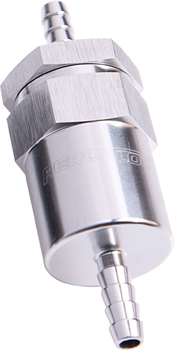 Aeroflow Billet Fuel Filter 1/2" Barb Silver 30 Micron Filter
