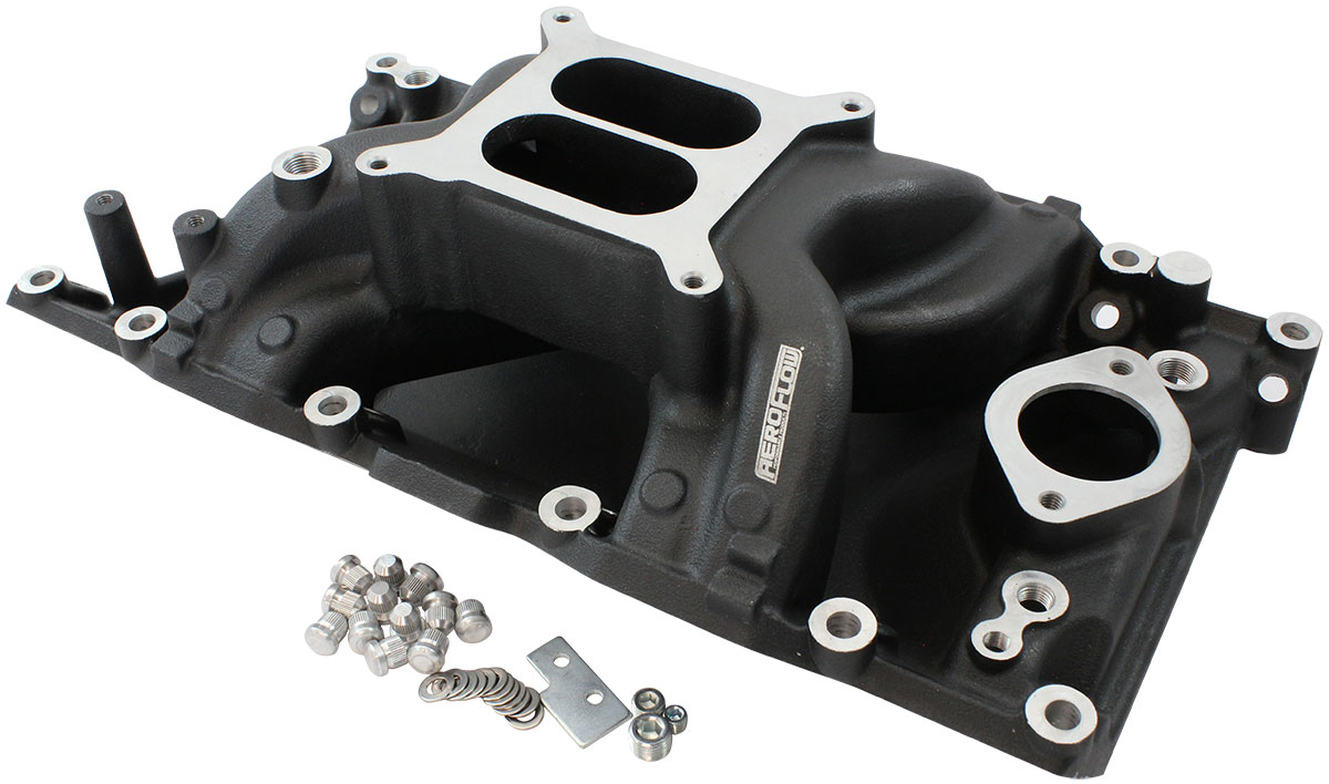 AEROFLOW SB CHRYSLER AIR GAP INTAKE MANIFOLD DUAL PLANE 318 360 BLACK