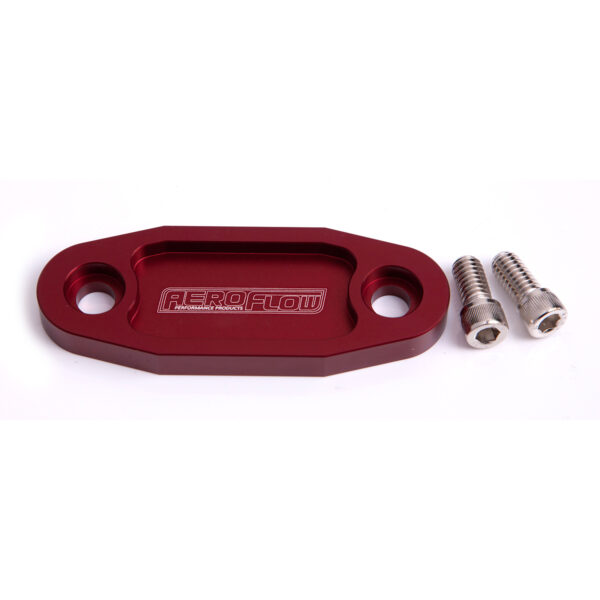 AEROFLOW Billet Fuel Pump Block-Off Plate, Ford V8 302C 351C, Red
