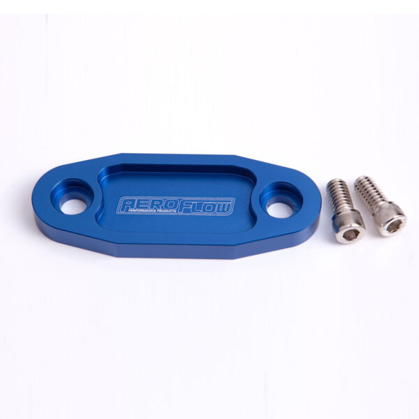 AEROFLOW Billet Fuel Pump Block-Off Plate, Ford V8 302C 351C, Blue
