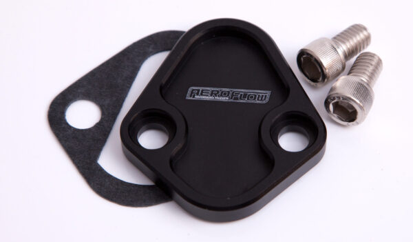 AEROFLOW BILLET FUEL PUMP BLOCK OFF SBFBLACK CHRY BBC SBF BBF