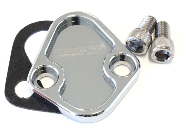AEROFLOW BILLET FUEL PUMP BLOCK OFF CHROME CHRY BBF SBF BBC
