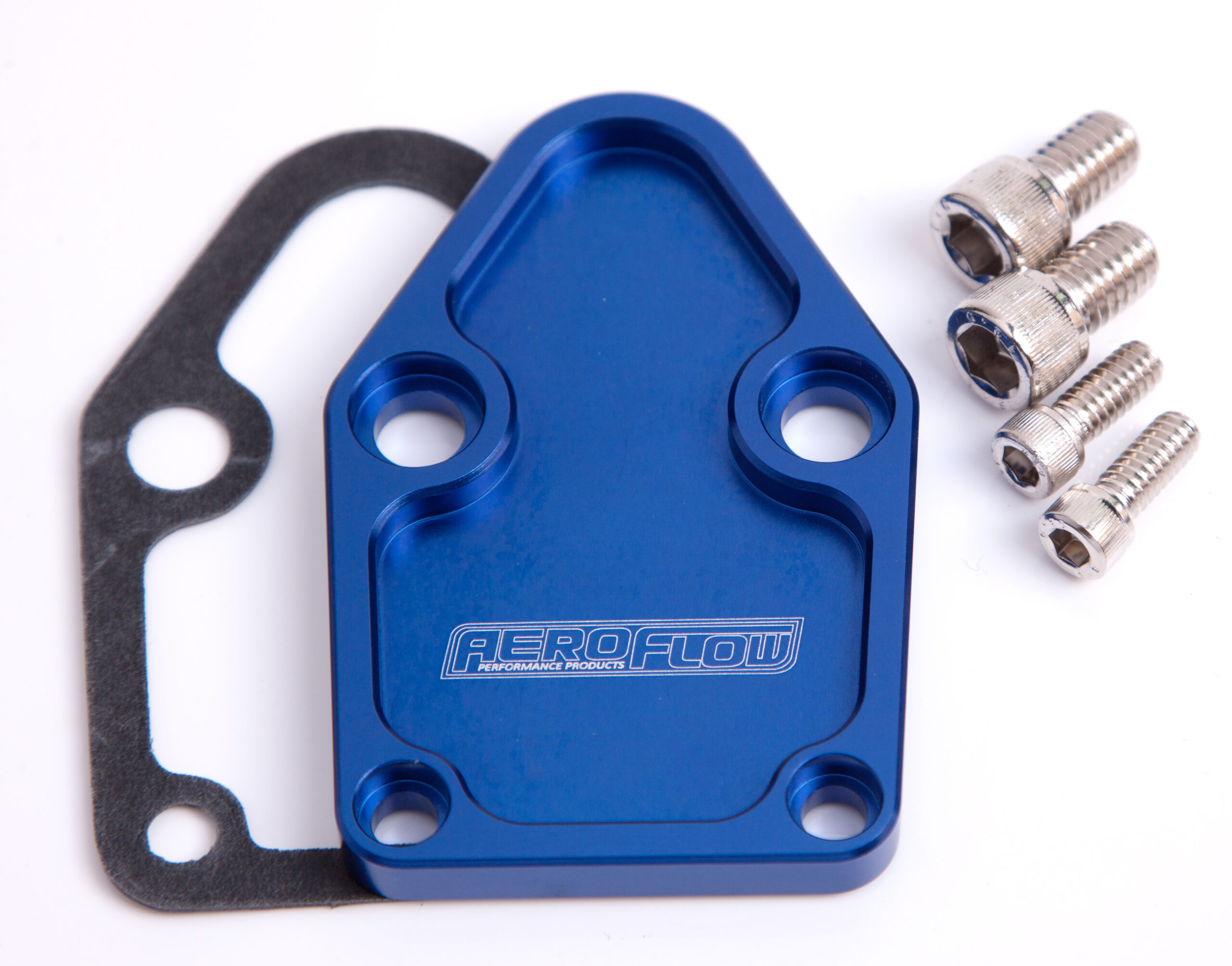 AEROFLOW BILLET FUEL PUMP BLOCK OFF PLATE BLUE SUITS SBC