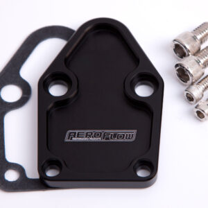 AEROFLOW BILLET FUEL PUMP BLOCK OFF PLATE BLACK SUITS SBC
