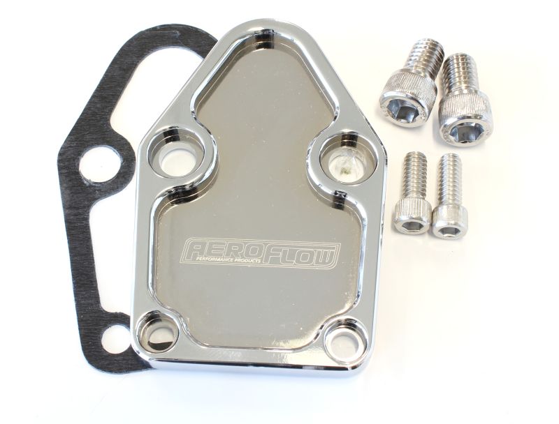 AEROFLOW BILLET FUEL PUMP BLOCK OFF PLATE CHROME SUITS SBC
