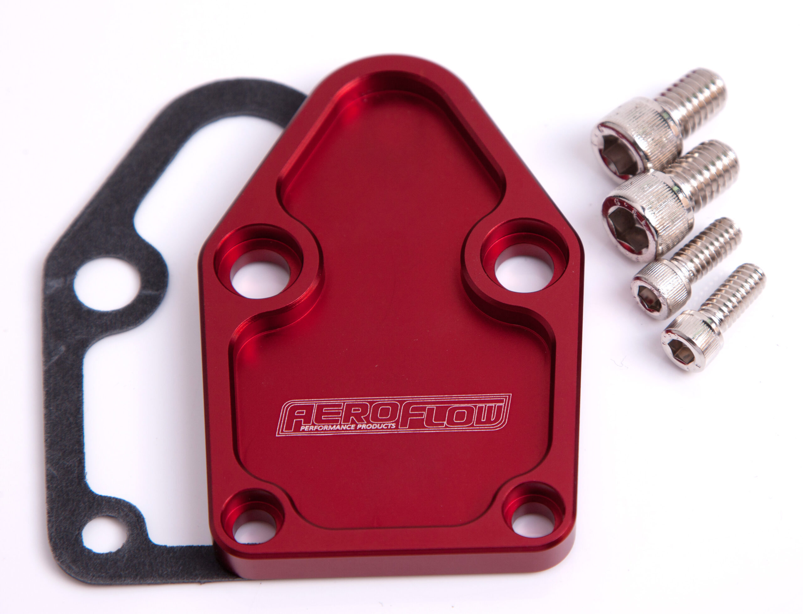 AEROFLOW BILLET FUEL PUMP BLOCK OFF PLATE RED SUITS SBC