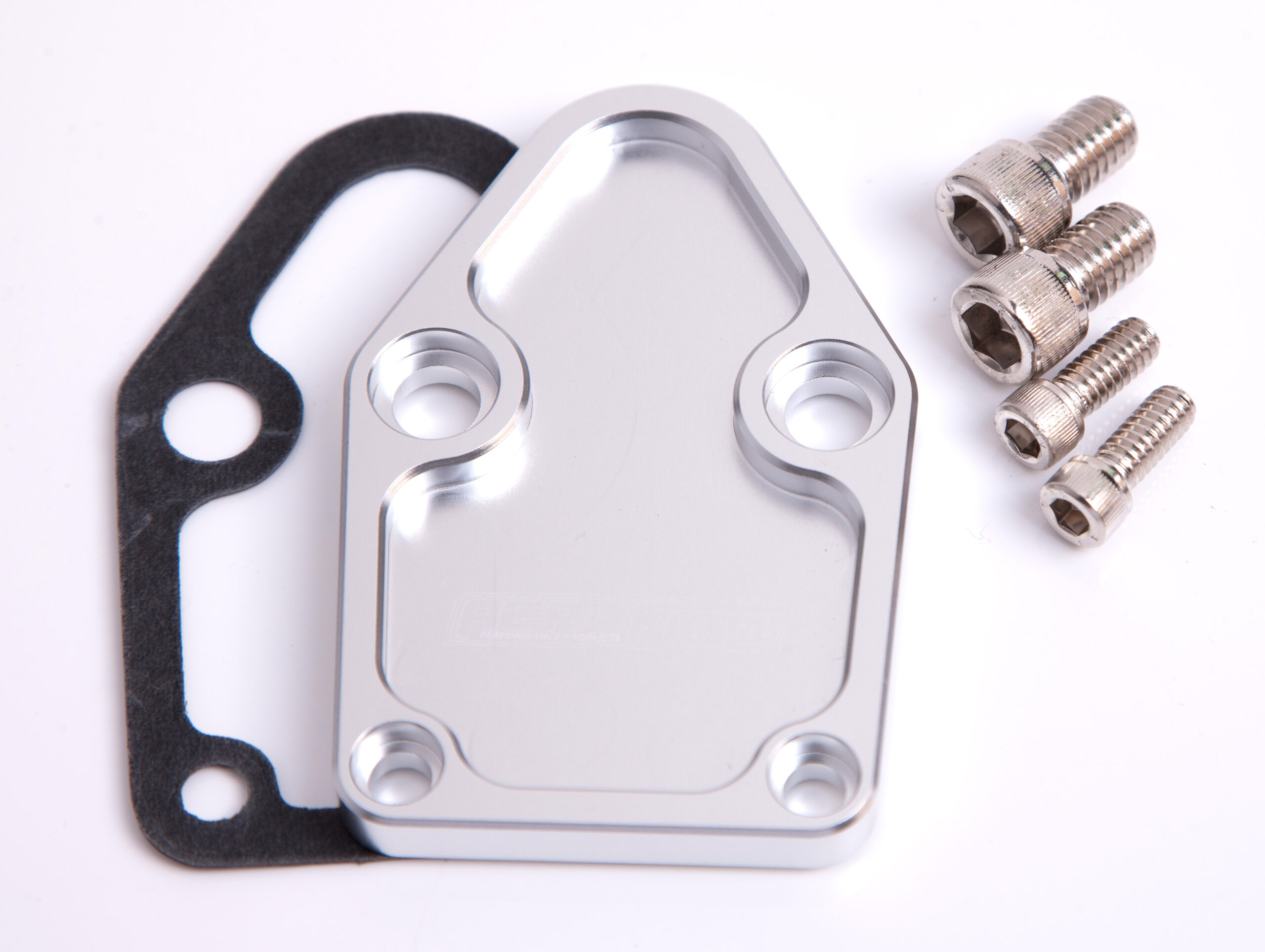 AEROFLOW BILLET FUEL PUMP BLOCK OFF PLATE SILVER SUITS SBC