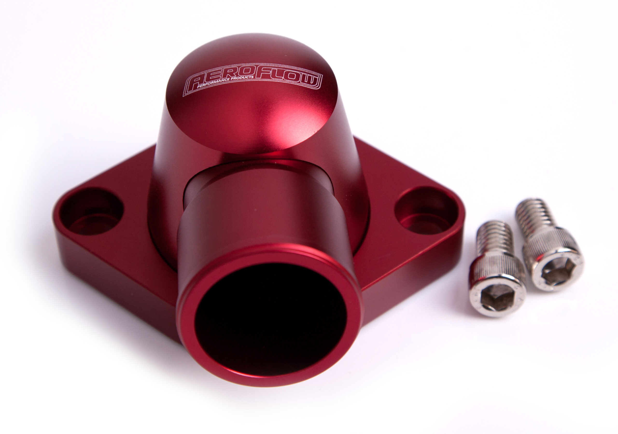 AEROFLOW BILLET THERMOSTAT HOUSING RED SWIVEL SBC BBC